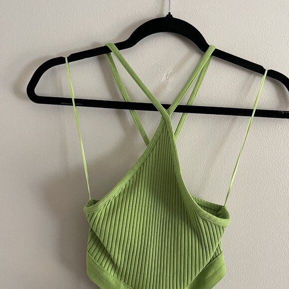 Zara Women S Green Ribbed Stretch Y2K Sleeveless Halter Neck Cutout Bodysuit NWT - Picture 5 of 16